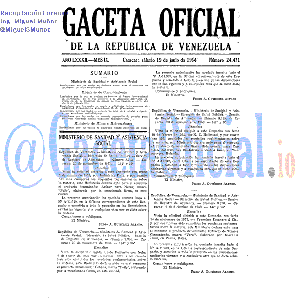 Gaceta Oficial 24471 del 19 Junio 1954