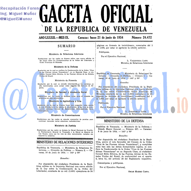 Gaceta Oficial 24472 del 21 Junio 1954