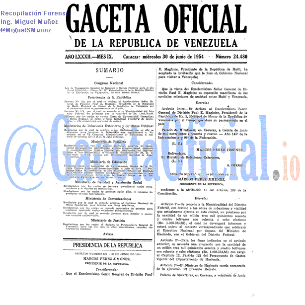 Gaceta Oficial 24480 del 30 Junio 1954