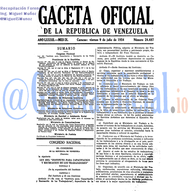 Gaceta Oficial 24487 del 9 Julio 1954