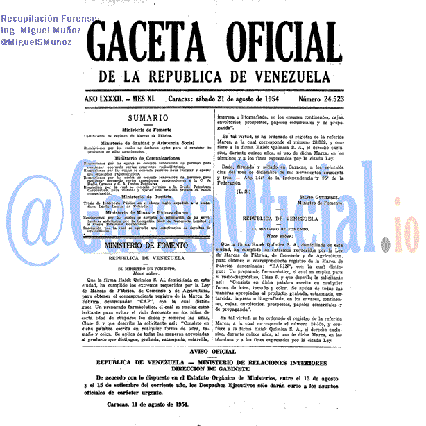 Gaceta Oficial 24523 del 21 Agosto 1954