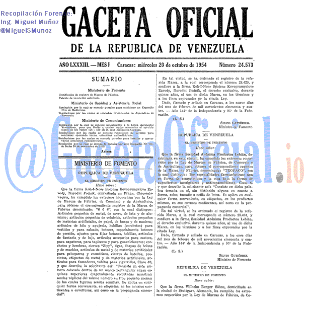 Gaceta Oficial 24573 del 20 Octubre 1954