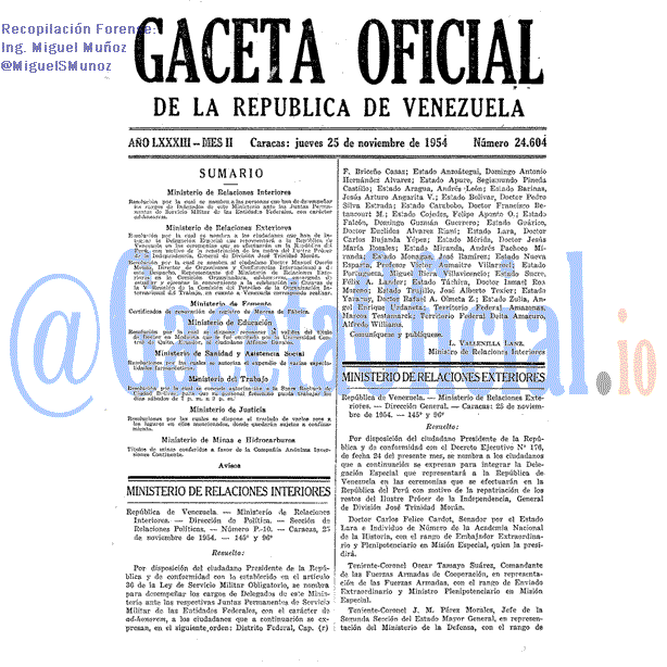 Gaceta Oficial 24604 del 25 Noviembre 1954