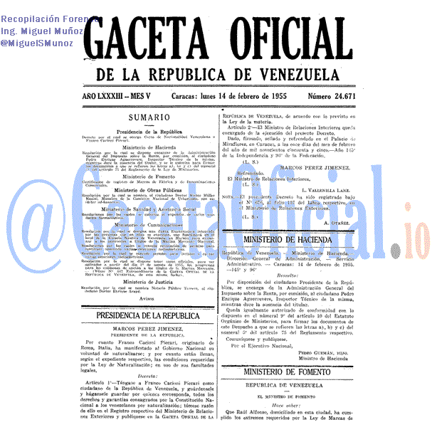 Gaceta Oficial 24671 del 14 Febrero 1955