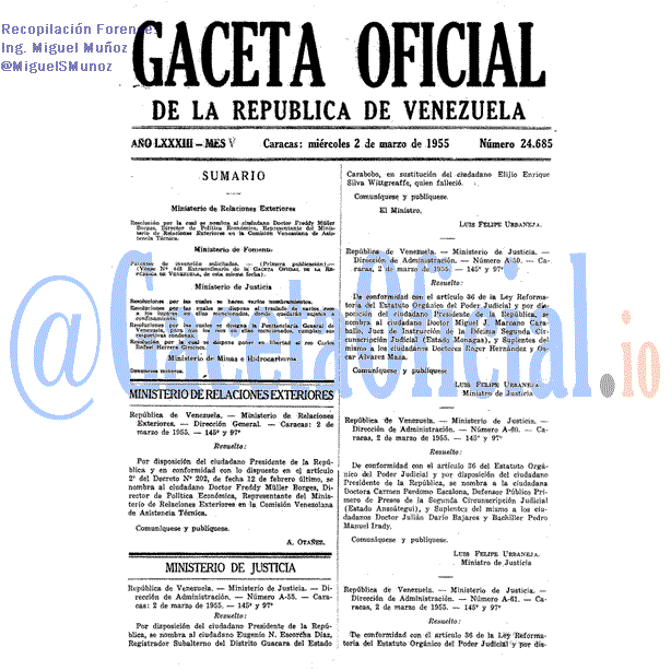Gaceta Oficial 24685 del 2 Marzo 1955
