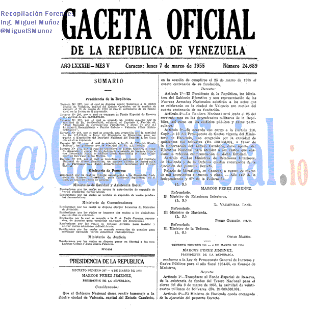 Gaceta Oficial 24689 del 7 Marzo 1955