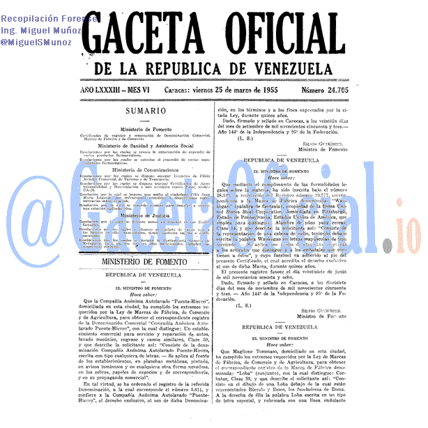 Gaceta Oficial 24705 del 25 Marzo 1955