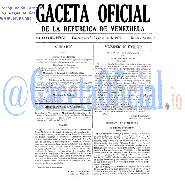 Gaceta Oficial 24706 del 26 Marzo 1955