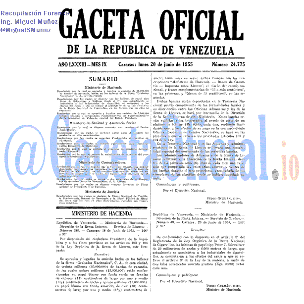 Gaceta Oficial 24775 del 20 Junio 1955