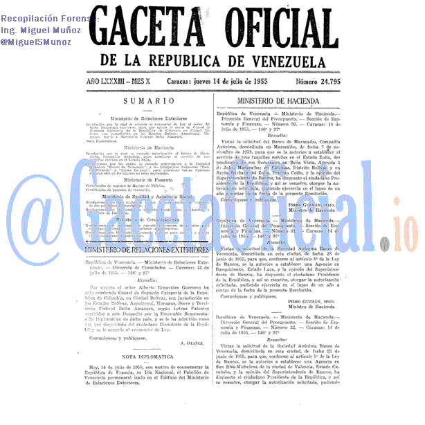 Gaceta Oficial 24795 del 14 Julio 1955