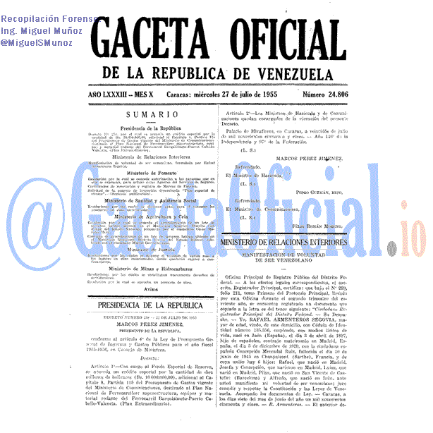 Gaceta Oficial 24806 del 27 Julio 1955