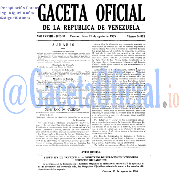 Gaceta Oficial 24828 del 22 Agosto 1955