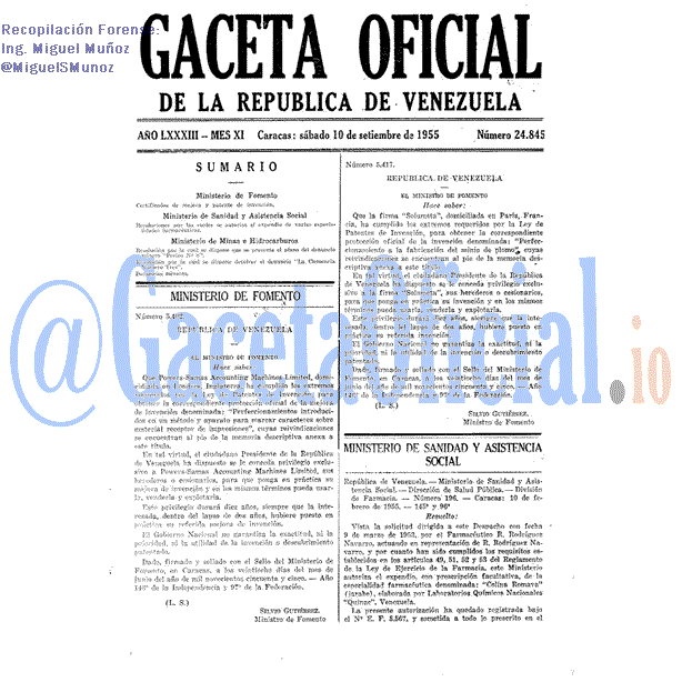 Gaceta Oficial 24845 del 10 Septiembre 1955