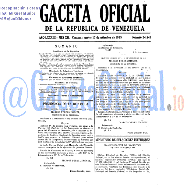 Gaceta Oficial 24847 del 13 Septiembre 1955