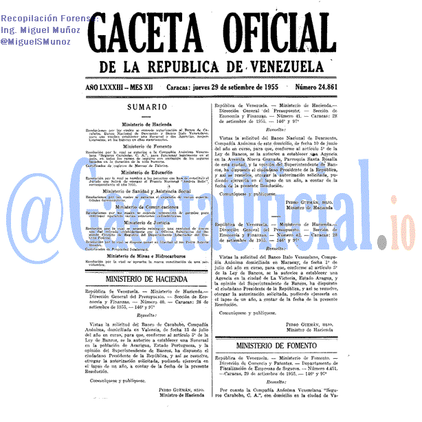 Gaceta Oficial 24861 del 29 Septiembre 1955