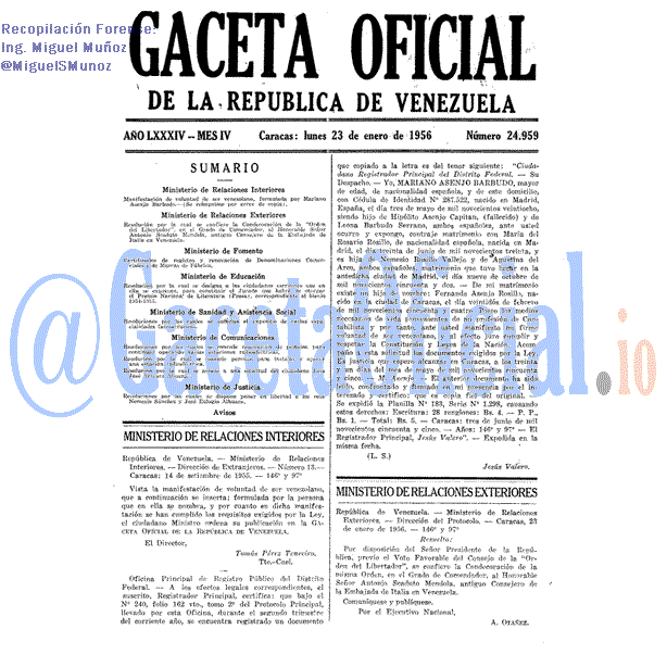Gaceta Oficial 24959 del 23 Enero 1956