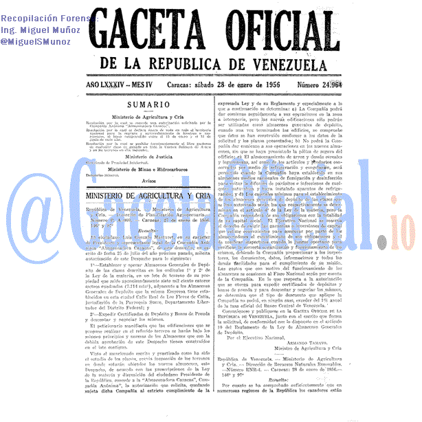 Gaceta Oficial 24964 del 28 Enero 1956