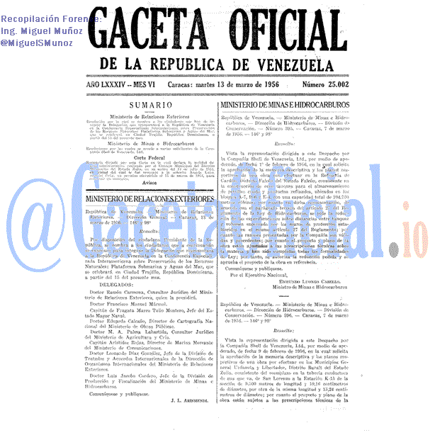 Gaceta Oficial 25002 del 13 Marzo 1956