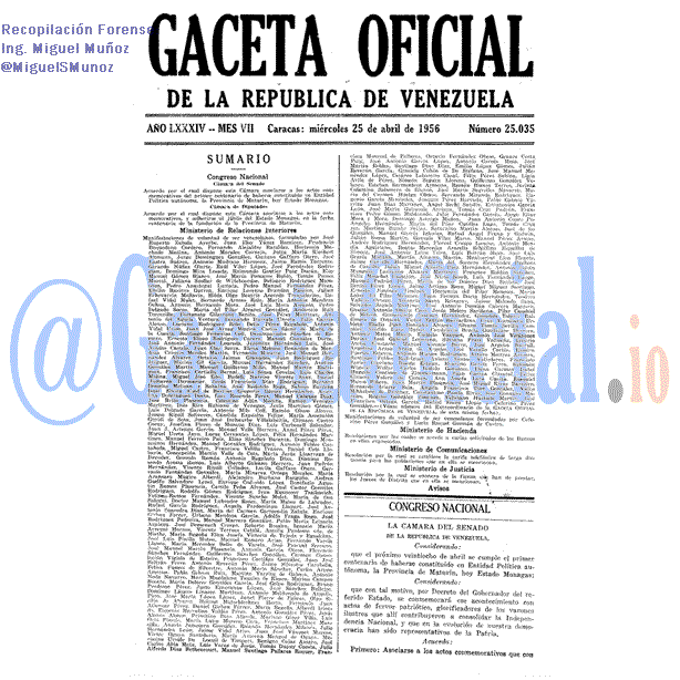 Gaceta Oficial 25035 del 25 Abril 1956