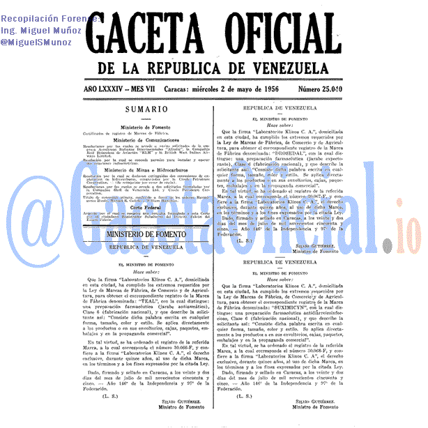 Gaceta Oficial 25040 del 2 Mayo 1956