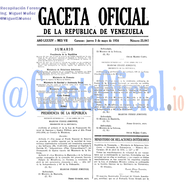 Gaceta Oficial 25041 del 3 Mayo 1956