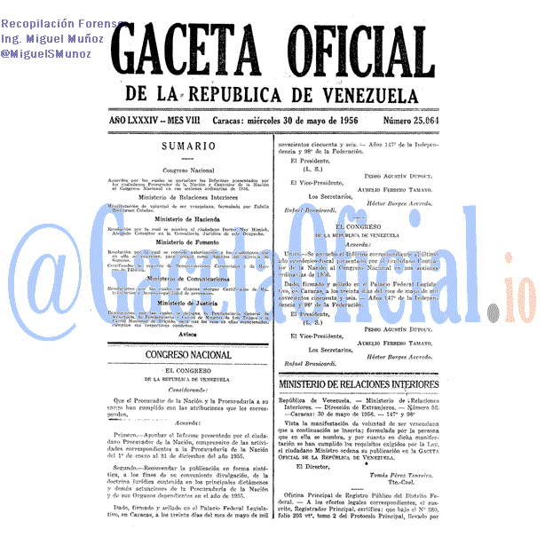 Gaceta Oficial 25064 del 30 Mayo 1956