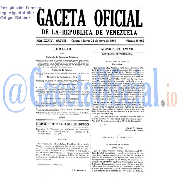 Gaceta Oficial 25065 del 31 Mayo 1956