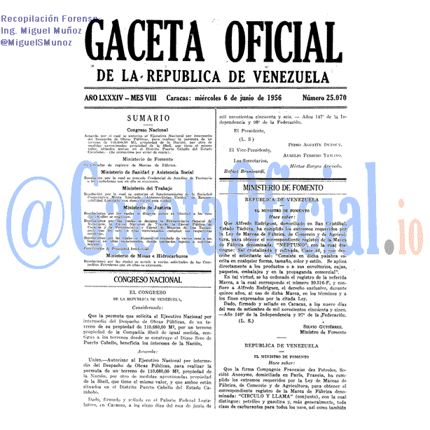 Gaceta Oficial 25070 del 6 Junio 1956
