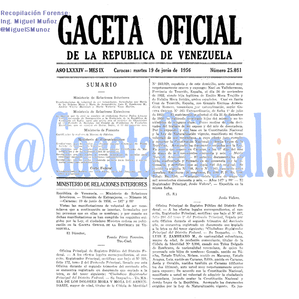 Gaceta Oficial 25081 del 19 Junio 1956