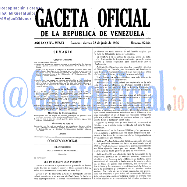 Gaceta Oficial 25084 del 22 Junio 1956