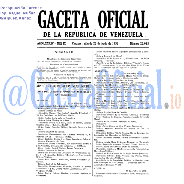 Gaceta Oficial 25085 del 23 Junio 1956