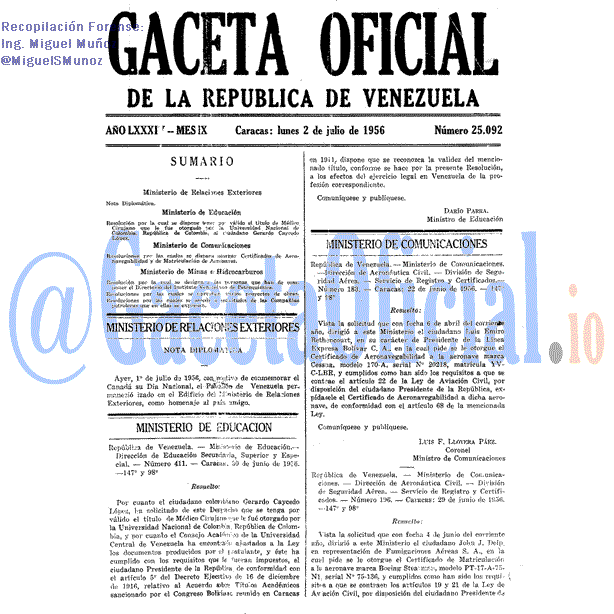 Gaceta Oficial 25092 del 2 Julio 1956