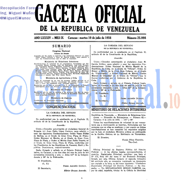 Gaceta Oficial 25098 del 10 Julio 1956