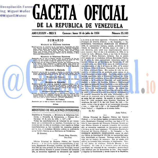 Gaceta Oficial 25103 del 16 Julio 1956