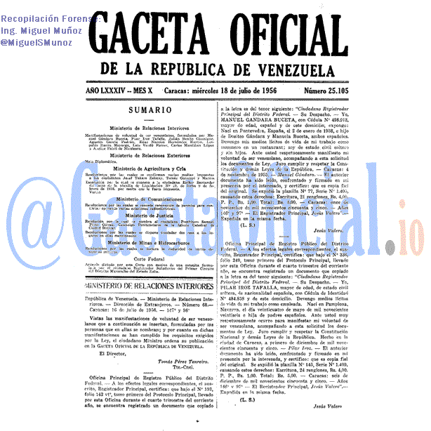 Gaceta Oficial 25105 del 18 Julio 1956