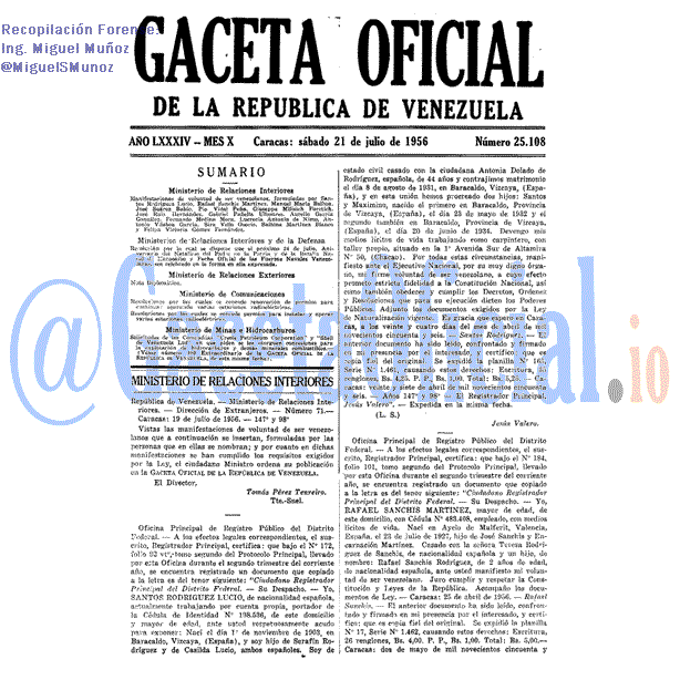 Gaceta Oficial 25108 del 21 Julio 1956