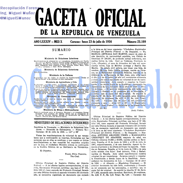 Gaceta Oficial 25109 del 23 Julio 1956