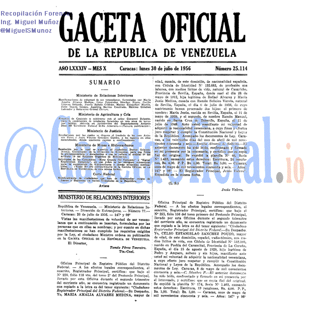 Gaceta Oficial 25114 del 30 Julio 1956