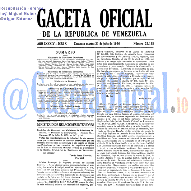 Gaceta Oficial 25115 del 31 Julio 1956