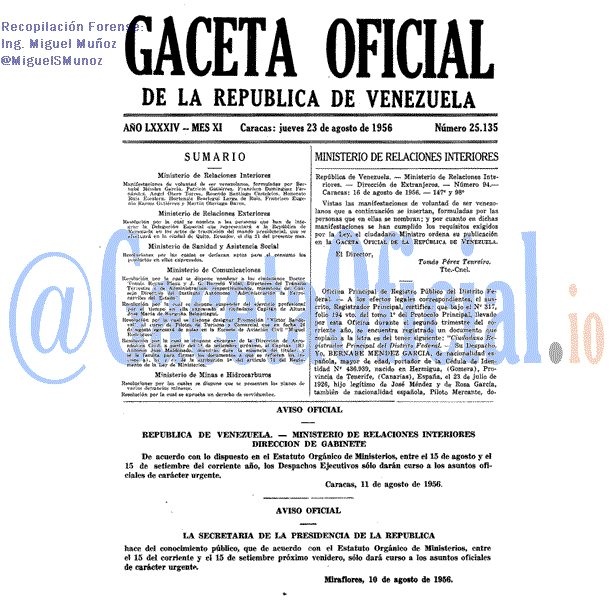 Gaceta Oficial 25135 del 23 Agosto 1956