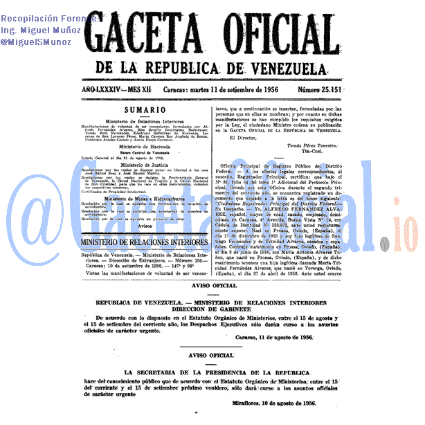 Gaceta Oficial 25151 del 11 Septiembre 1956