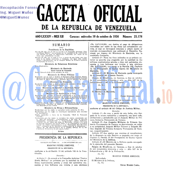 Gaceta Oficial 25176 del 10 Octubre 1956