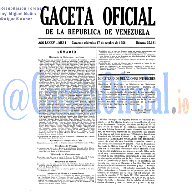 Gaceta Oficial 25181 del 17 Octubre 1956