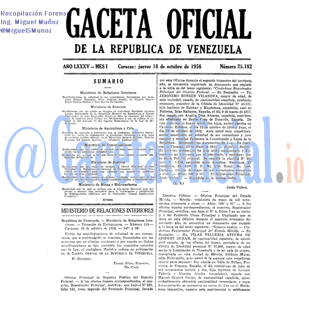 Gaceta Oficial 25182 del 18 Octubre 1956