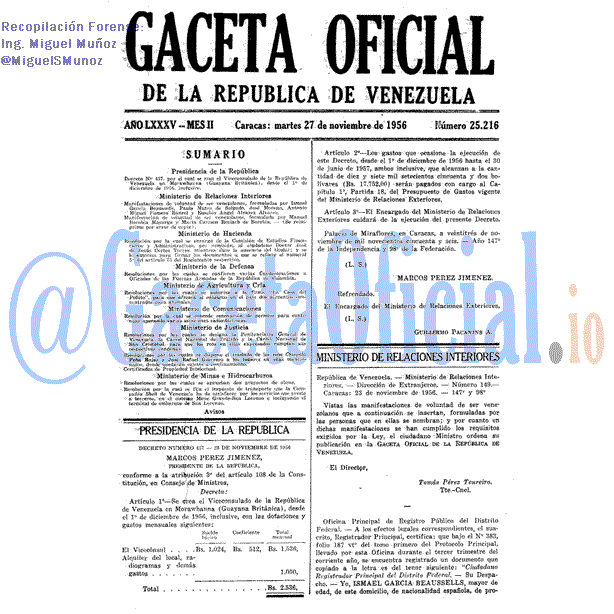 Gaceta Oficial 25216 del 27 Noviembre 1956