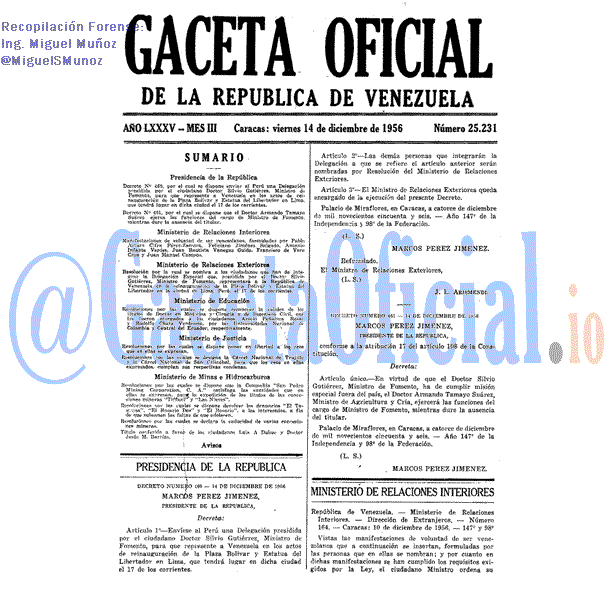 Gaceta Oficial 25231 del 14 Diciembre 1956