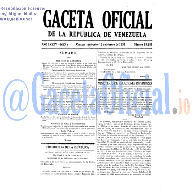 Gaceta Oficial 25281 del 13 Febrero 1957
