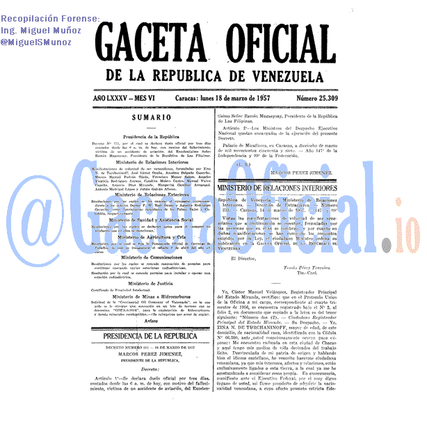 Gaceta Oficial 25309 del 18 Marzo 1957