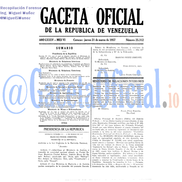 Gaceta Oficial 25312 del 21 Marzo 1957