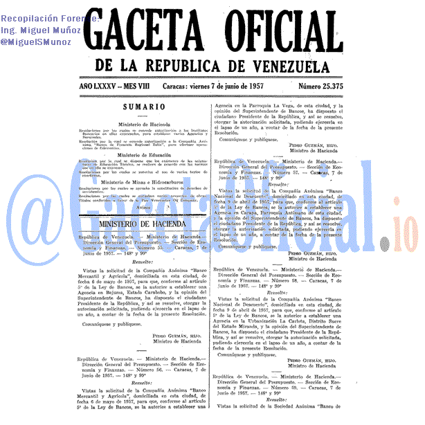 Gaceta Oficial 25375 del 7 Junio 1957